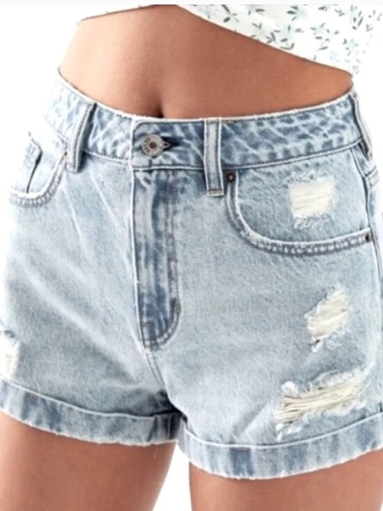 PacSun Pants - Pacsun Distressed Cuffed Mom Jean Shorts - 26 - Light Wash